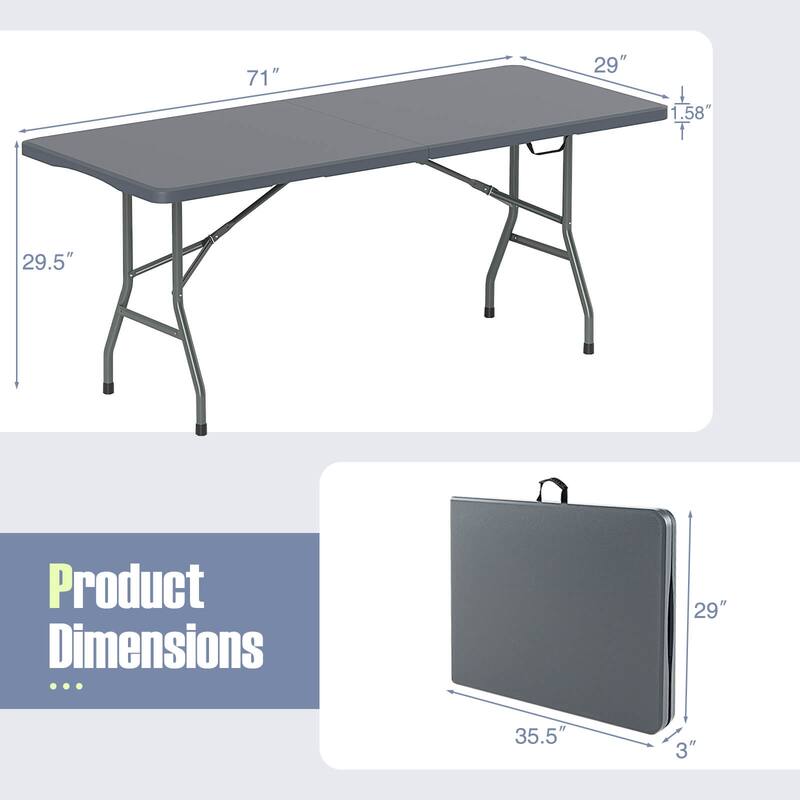 Gymax 3 PCS Folding Picnic Table Set w/ 6 ft Table & 2 Benches HDPE