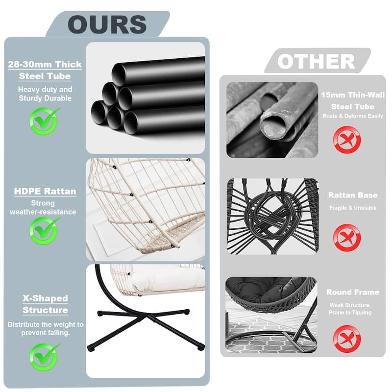 Outdoor Hammock Egg Chair with Stand, Patio Wicker Foldable Swing Chair Hanging Chair with Washable Cushion