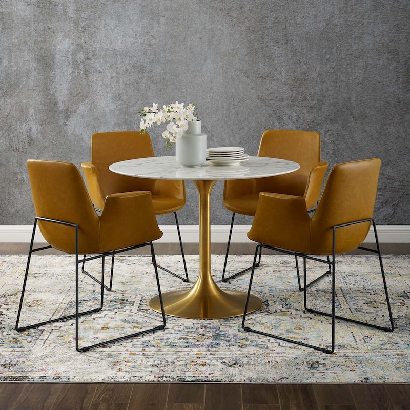 Lippa 40" Mid-century Dining Table With Round Artificial Marble Top