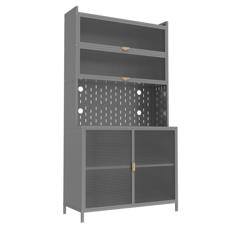 73" Tall Kitchen Pantry Cabinet, 6 Level Flip Door with Pegboard Spacious, Adjustable Metal Pantry Storage Cabinet - Grey