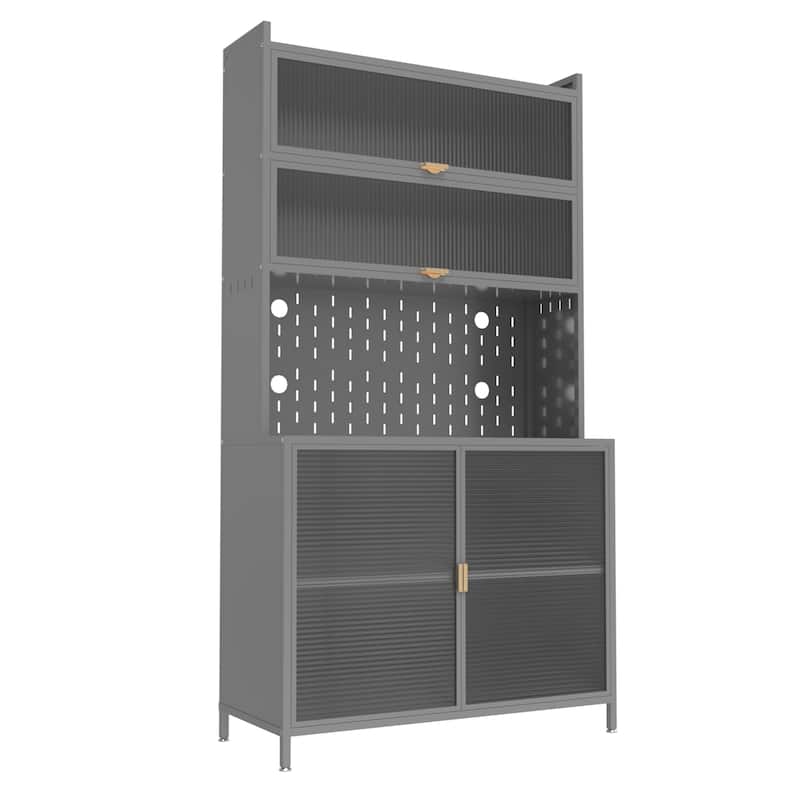 Tall Kitchen Pantry Cabinet Storage Cabinet with 6 Level Flip Door, Pegboard Metal Buffet Cabinet, Anti-Tip Hutch