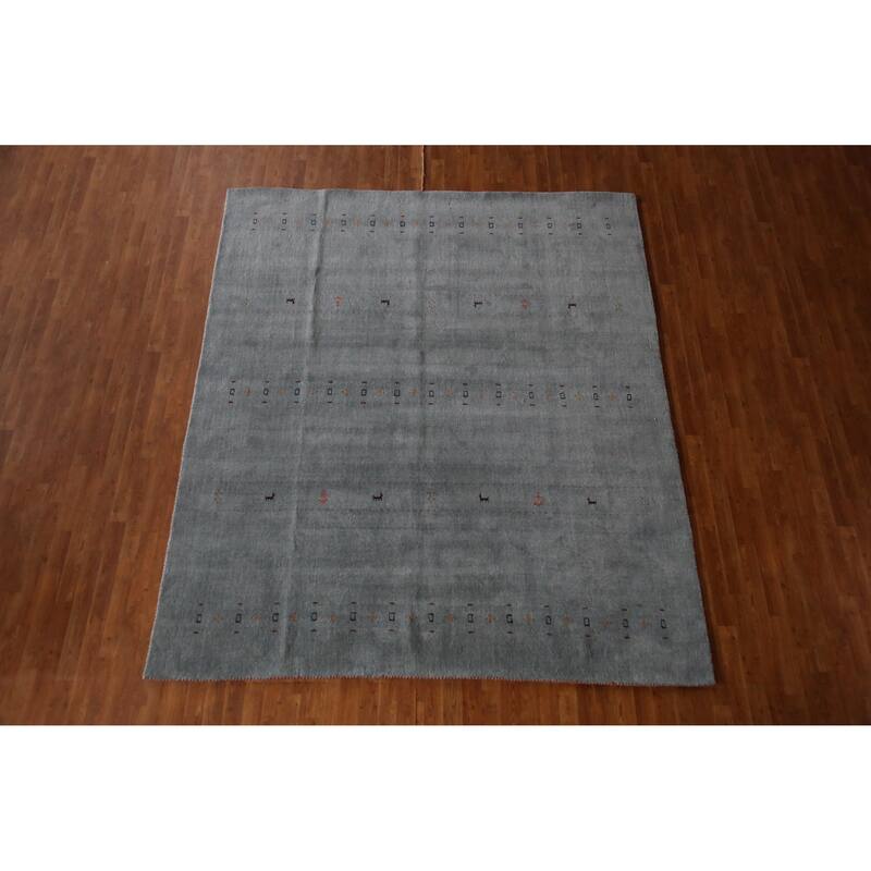 Hand Knotted Oriental 100% Wool Carpet Tribal Animal Pictorial Greys & Charcoal Gabbeh Area Rug - 9' 9'' X 8' 3''