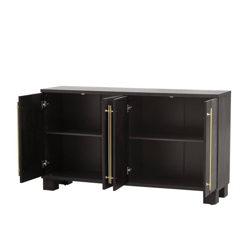 Wood Sideboard with Adjustable Shelves and Gold Handles