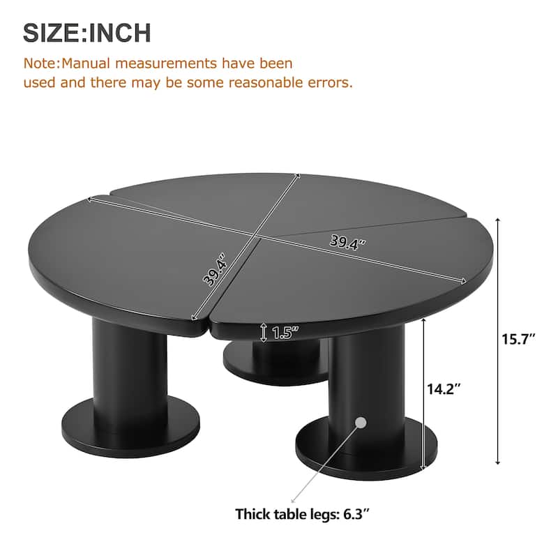 39.4" Round Petal-Shaped Coffee Table with 3 Thick Legs and Sleek Round Edges