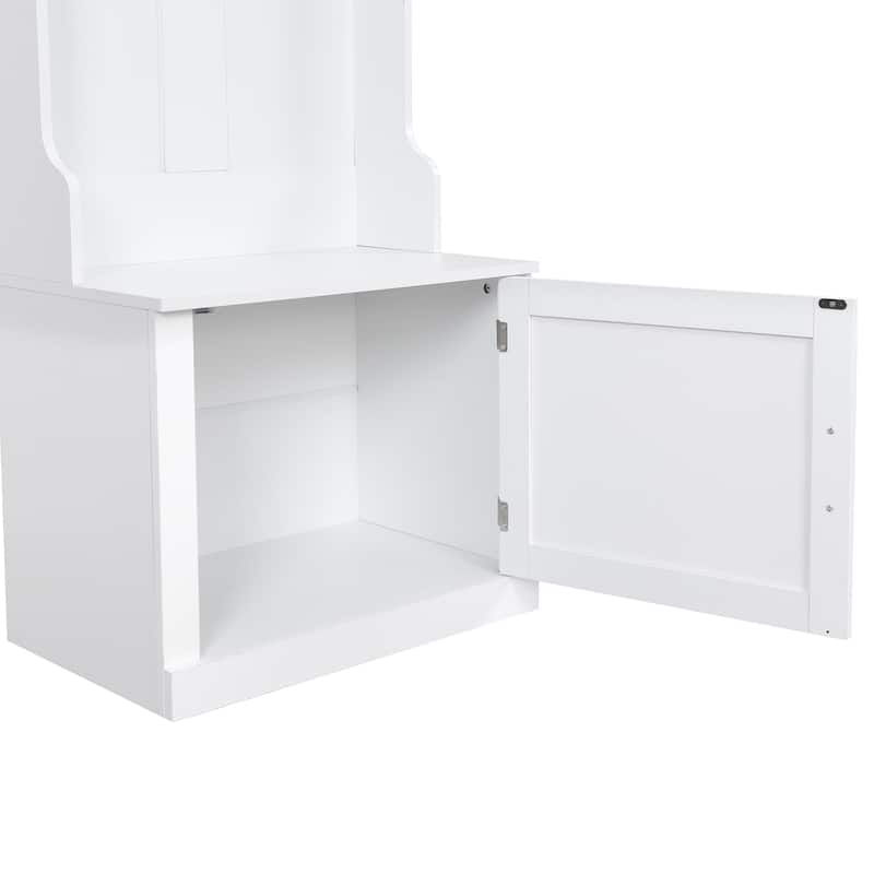Wide Design Hall Tree with Storage and Bench, 4-IN-1 Multi-functional Entryway Bench with Coat Rack and Shoe Cubbies