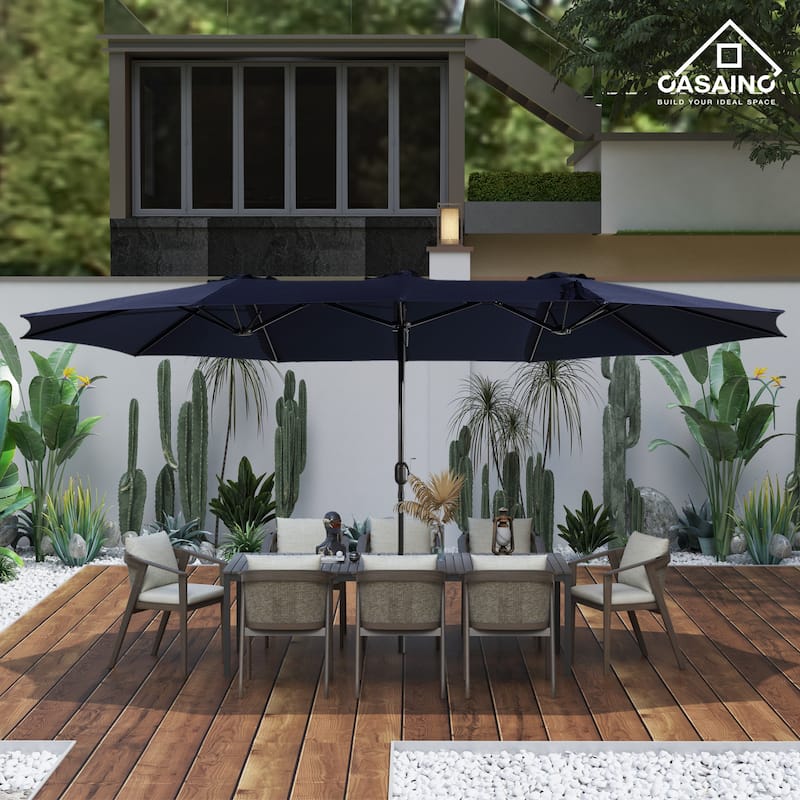 15-ft. Rectangular Crank Double-sided Large Outdoor Market Umbrella Patio Umbrella with Base Included