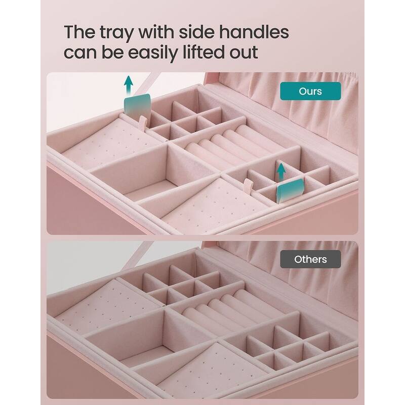 2-Layer Jewelry Organizer Box with Gold Metal Handle Perfect Gift for Birthdays or Anniversaries - 8.1"D x 9.4"W x 4.3"H