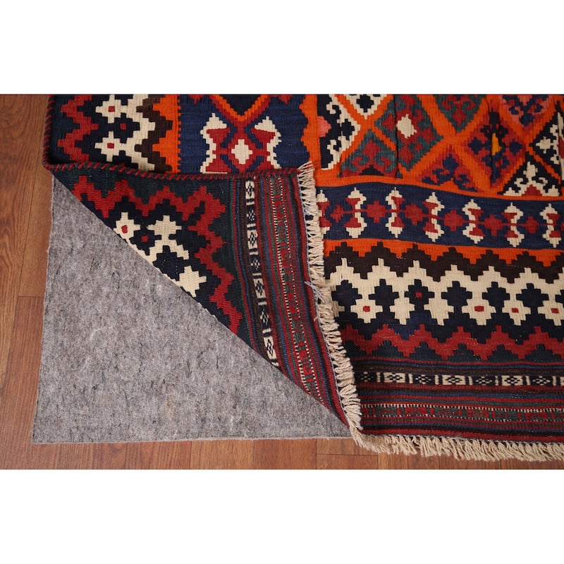 Vegetable Dye Kilim Qashqai Persian Vintage Hand-Woven Wool Carpet - 5'4"x 8'8"