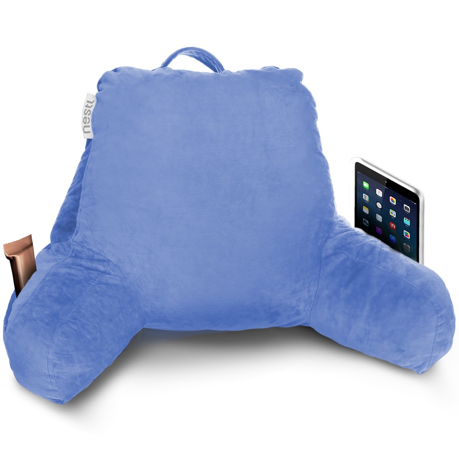 Nestl Memory Foam Reading Pillow with Backrest Arms and Pockets Medium Calm Blue