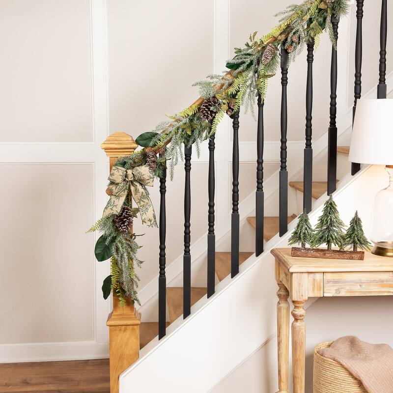 Lightly Flocked Mixed Pine and Magnolia Artificial Christmas Garland - 5.75' x 8" - Unlit