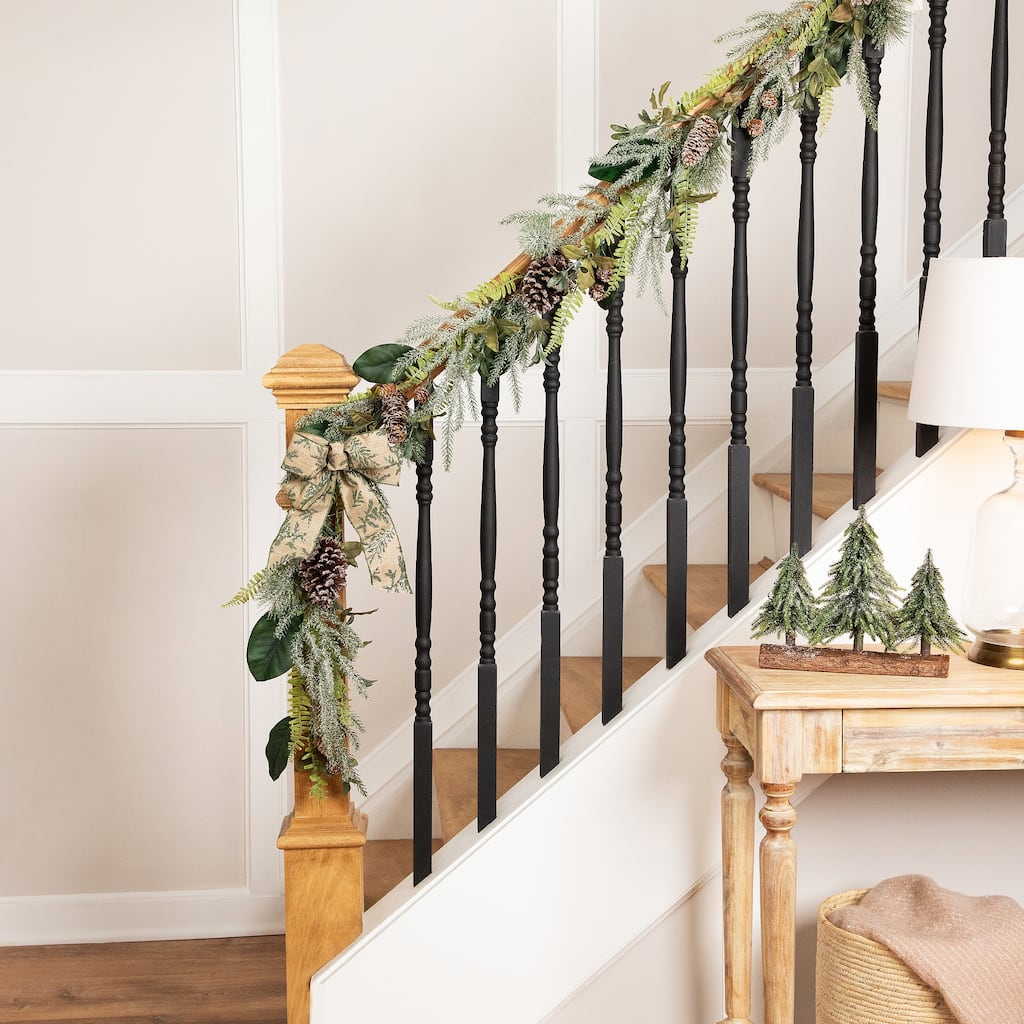 Lightly Flocked Mixed Pine and Magnolia Artificial Christmas Garland - 5.75' x 8" - Unlit