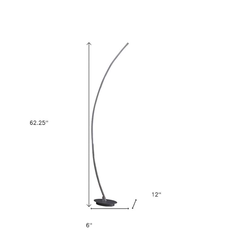 Contemporary 62-Inch Nickel Arc Floor Lamp – Integrated Warm White LED A15 Bulb, Push-Thru Socket - 6" x 12" x 62.25"