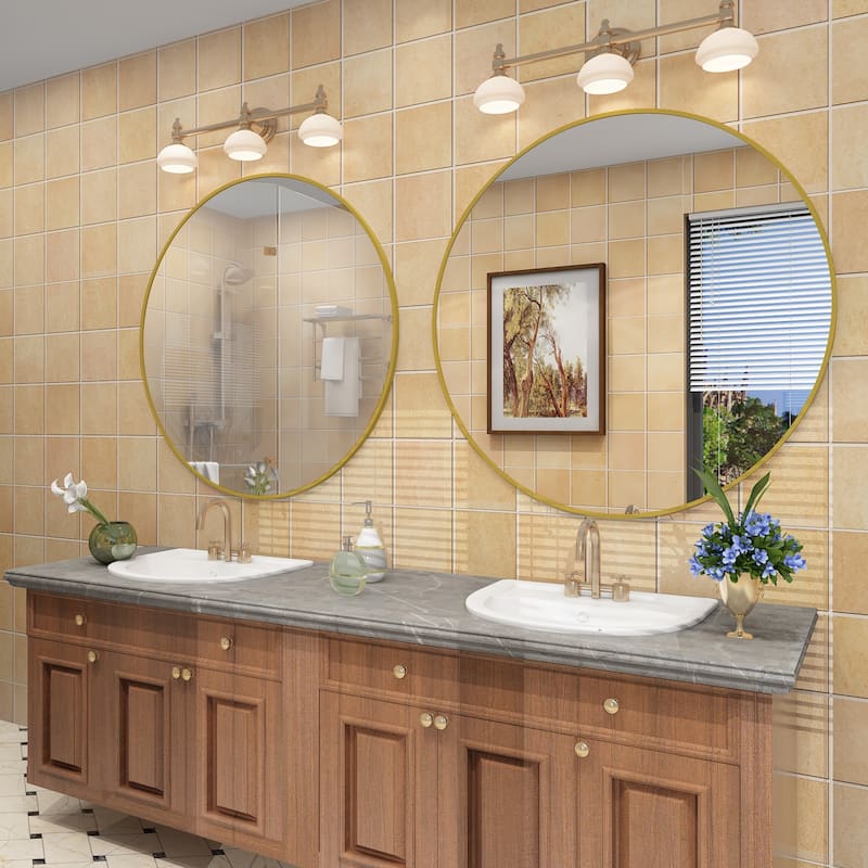 KIOTEE Full Length Round Aluminum Alloy Framed French Cleat Mounted Wall Decor Bathroom Vanity Mirror with 5-Year Warranty