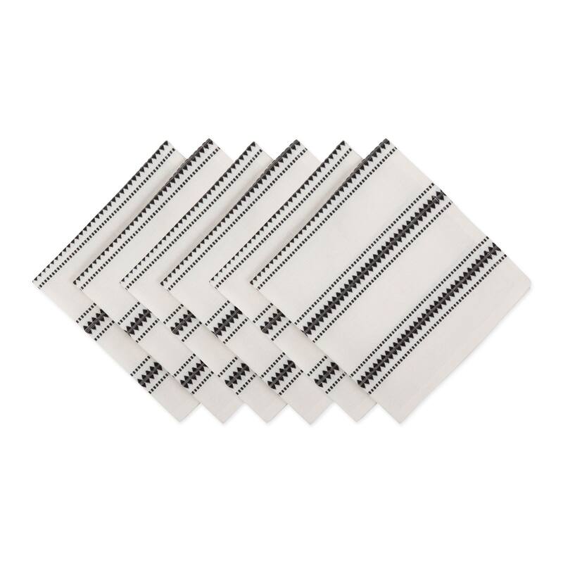 Set of 6 White Black Zig Dobby Striped Square Over-Sized Napkins 20"
