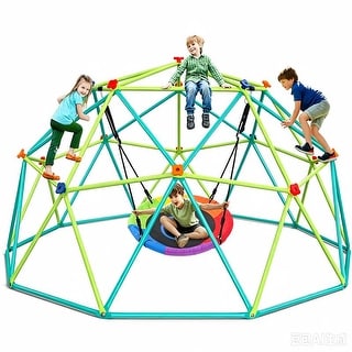 Klo Kick 10 ft Climbing Dome Swing Set with Saucer Swing for Kids 3-12