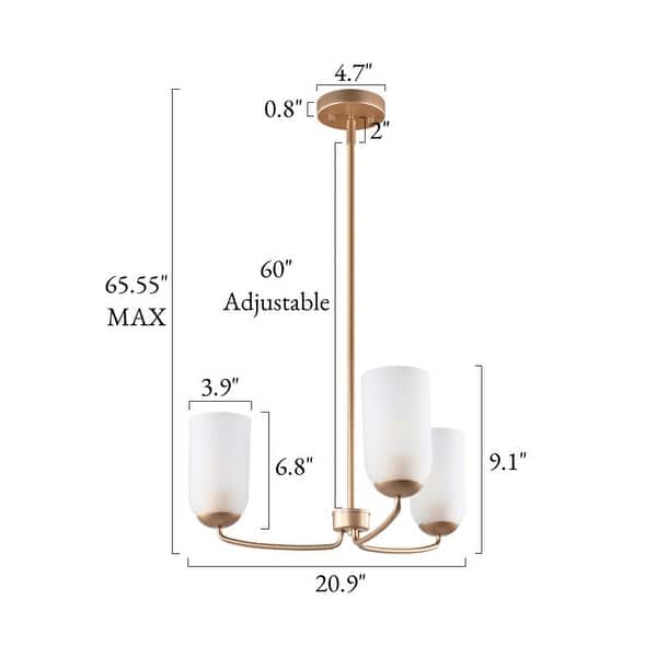 dimension image slide 0 of 3, LNC Celes Modern 3-Light Wheel Chandelier with Forsted Glass Shade