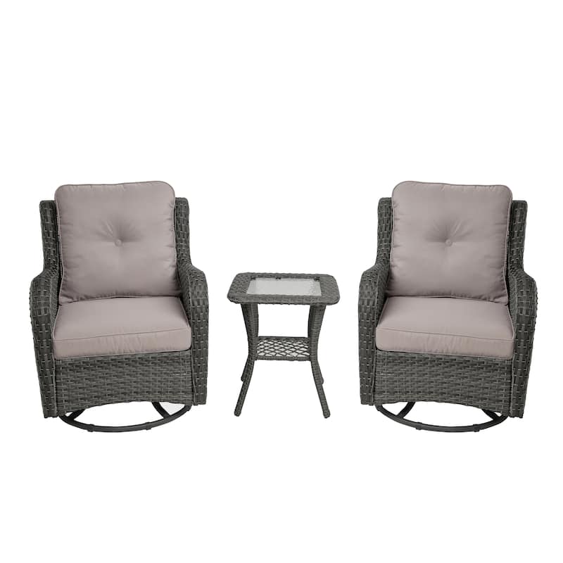 Outdoor Rattan Swivel Rocker Chairs Patio Bistro Set of 3