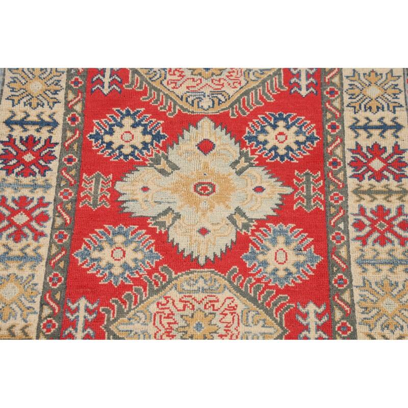 Kazak Accent Rug Handmade Traditional Red Wool Carpet - 3'2" x 4'11"