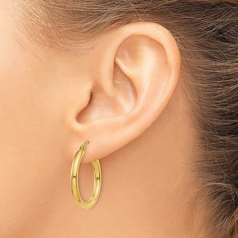 Curata 14k Yellow Gold Polished 3mm Lightweight Classic Hoop Earrings - 14mm-65mm