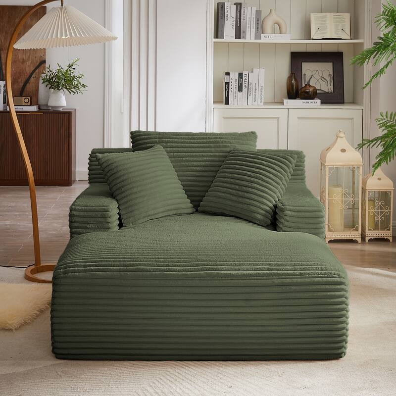 Lazy Sofa Chair Single Chaise Lounge Corduroy Upholstered Sleeper Sofa Ergonomic Couch Chair with Full Foam Cushion and Pillows