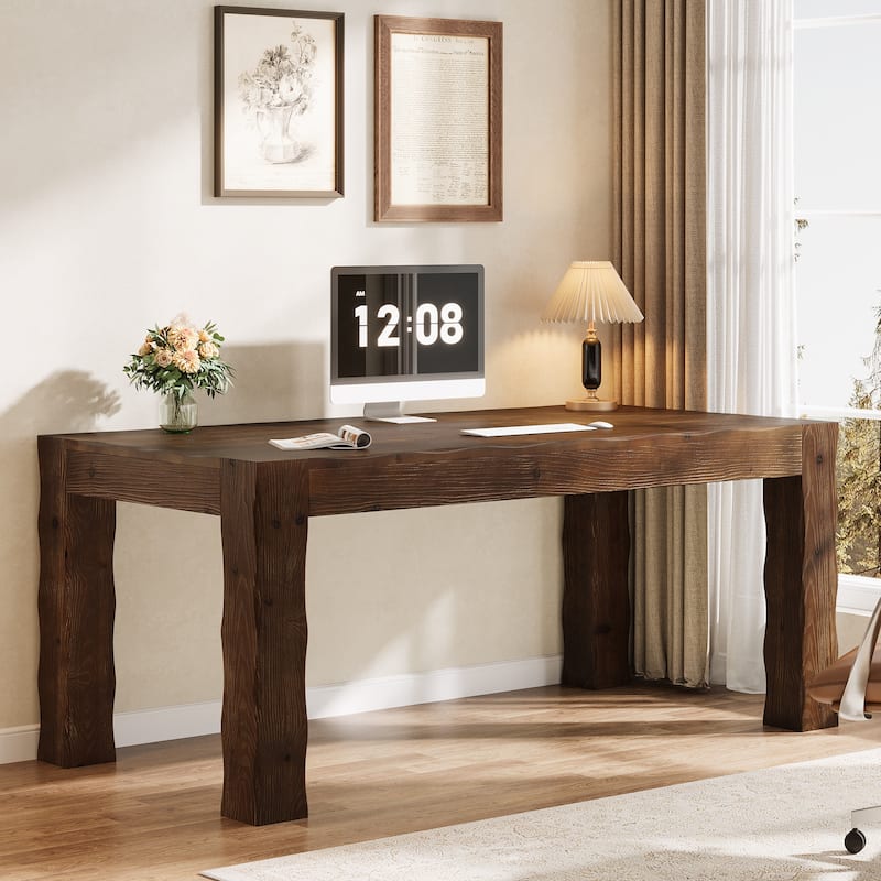 63-Inch Solid Wood Computer Desk, Large Executive Desk for Home Office