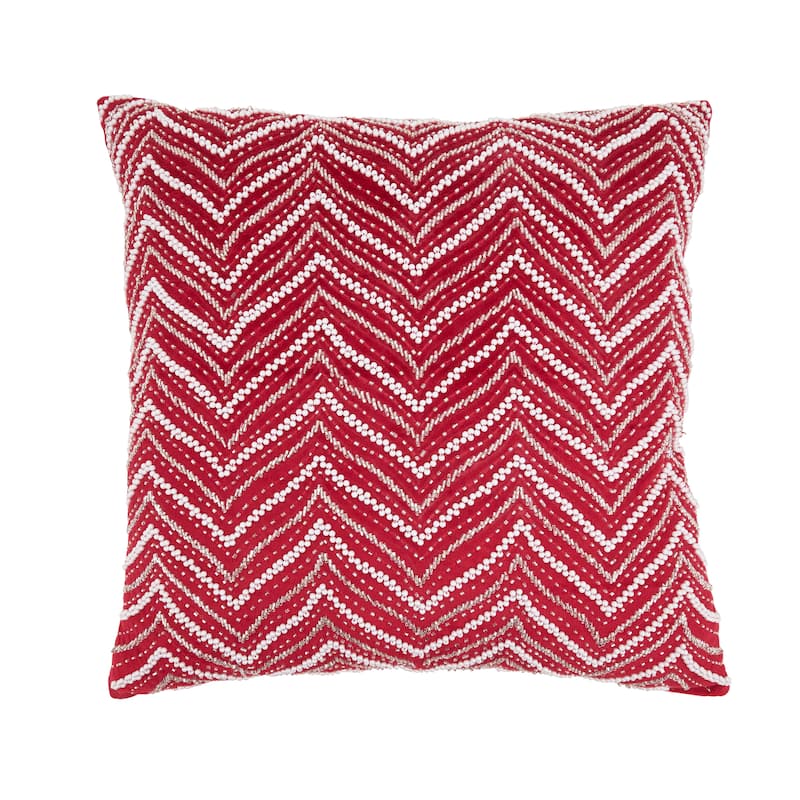 Velvet Beaded Chevron Throw Pillow - 20"x20" - Feather Down - Red