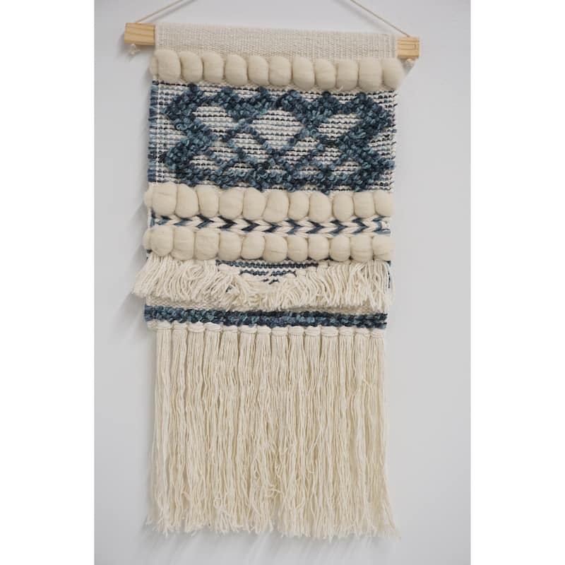 Home&Manor Wool and Cotton Macrame Wall Hanging with Rod Included - Exact Size