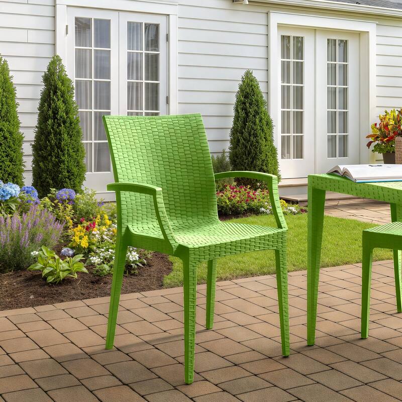 Mace Polypropylene Stackable Armrest Patio Dining Chair with Woven Design for Outdoor Dining Patio Indoor Gatherings