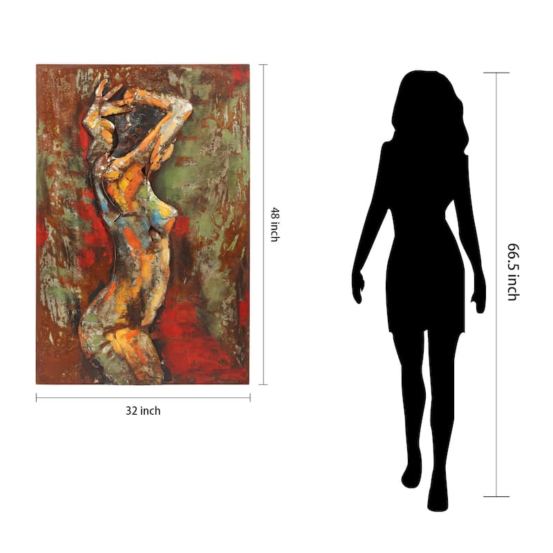 "Nude Study" Mixed Media Iron Hand Painted Dimensional Wall Art Sculpture