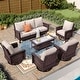 preview thumbnail 1 of 99, MAISON ARTS Extra-Large Patio Wicker Sofa Conversation Set with Coffee Table, Oversize Seat with 5.5'' Thick Padded Cushion 7 Seats + 47'' Table - Beige