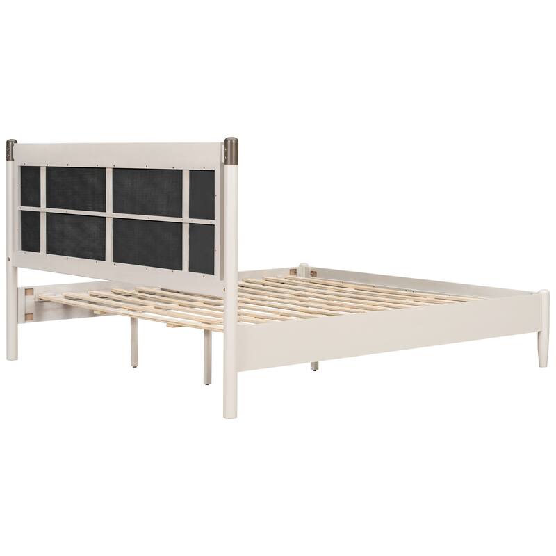 Roomfitters King Wood Platform Bed Frame, Heavy Duty 600lbs Support, Upholstered Headboard with Metal Accents
