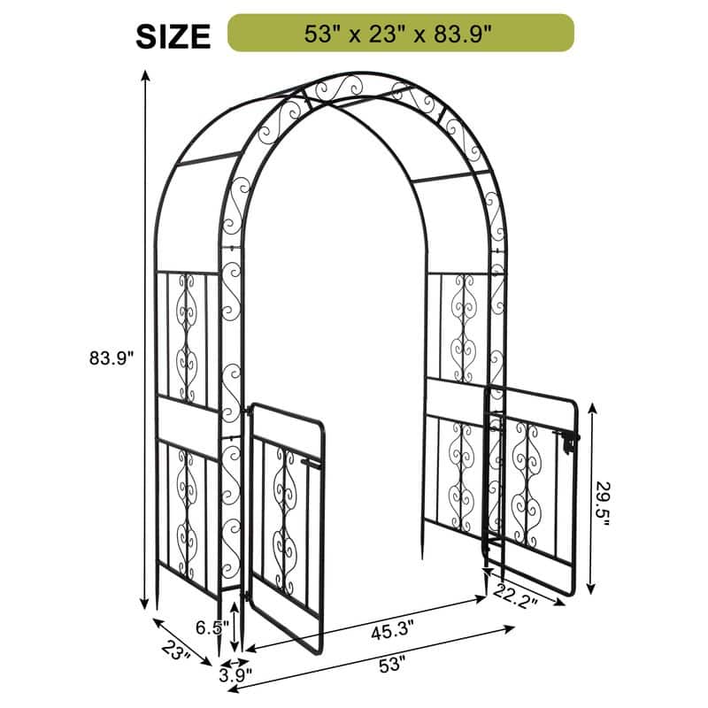 Black Iron Arbor with Two Gates