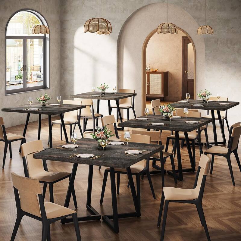 Square Dining Table Set, Industrial Dinner Table with Metal Base for Bar, Coffee Shop, Resturant - 6PCS - Vintage Black