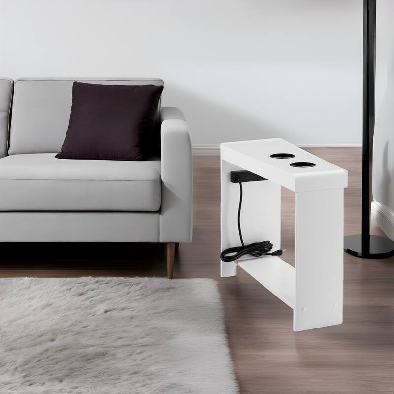 Nightstand with Charging Station - End Table with USB Ports & Outlets - White