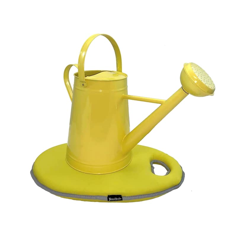 2.1 Gallon Traditional Metal Watering Can with 20"L x 12.25"W Memory Foam Kneeling Cushion - Yellow