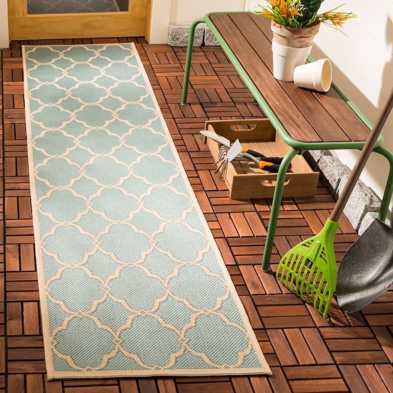 SAFAVIEH Beach House Caetana Indoor /Outdoor Waterproof Patio Backyard Rug - 2'2" x 6' Runner - Aqua/Cream