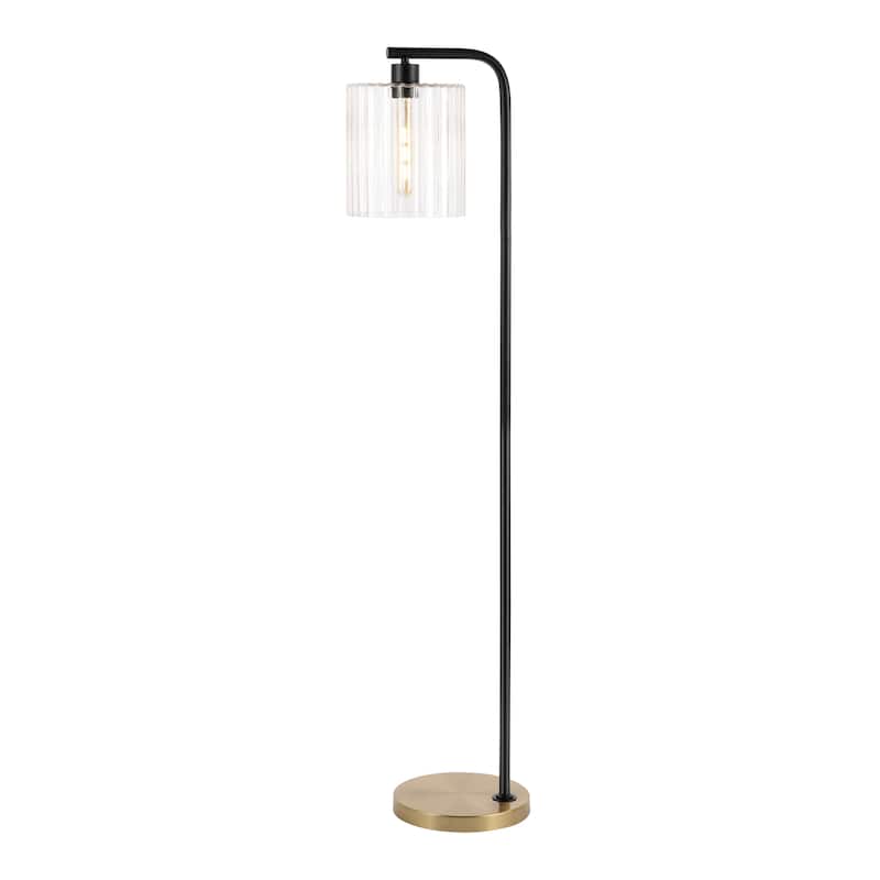 Blaire 60.75" Modern Minimalist Metal/Ribbed Glass LED Floor Lamp, Brass Gold/Black , by JONATHAN Y - Brass Gold/Black