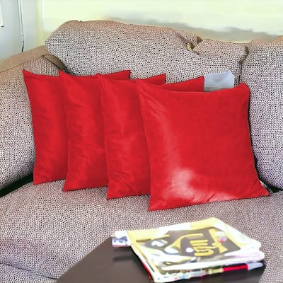 HomeRoots Set Of Four 26" X 26" Red Polyester Zippered Pillow Cover