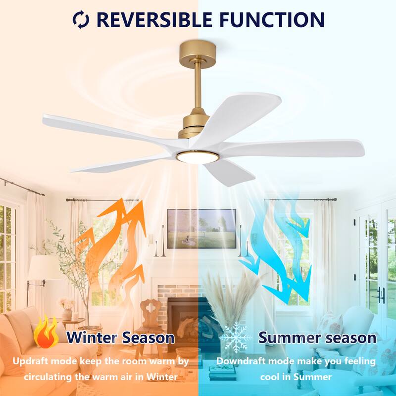 52 Inch Indoor Ceiling Fans With Lights and Remote Control, Dimmable LED, 5 Solid Wood Blades,Reversible DC Motor