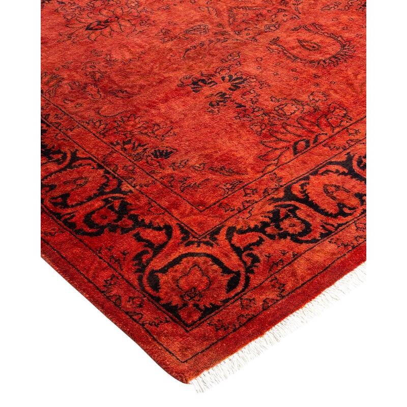 Overton Hand Knotted Wool Vintage Inspired Modern Contemporary Overdyed Red Area Rug - 4' 1" x 5' 10"