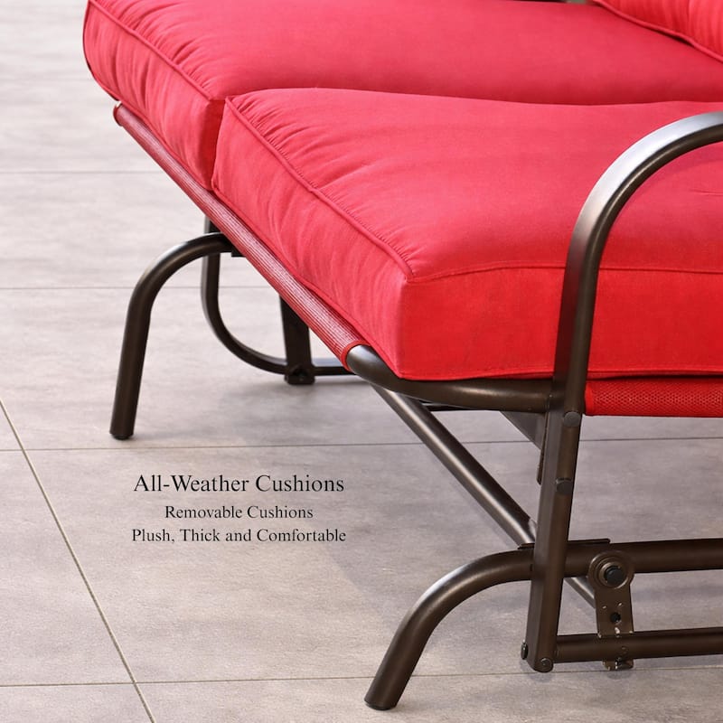 Winston 2-Person Brown Steel Outdoor Loveseat Glider with Polyester Red Cushion - N/A