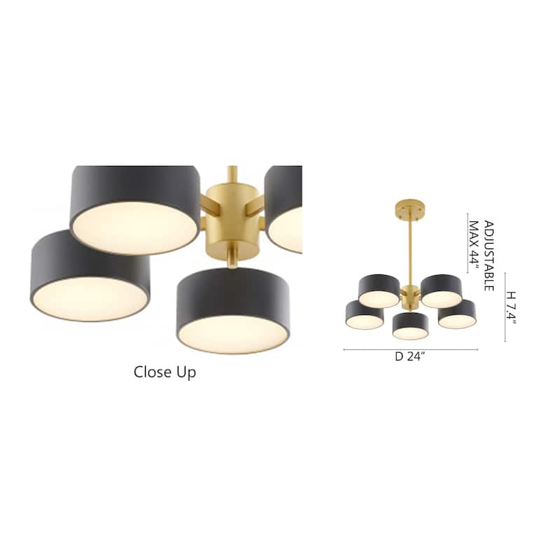 5 Lights Gold Iron Pendant Lighting Mount with Black Shades