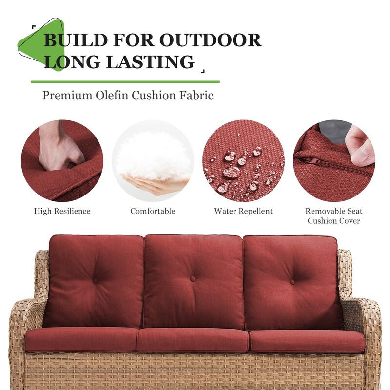 Pocassy Patio Outdoor 3-Seat Sofa with Cushion