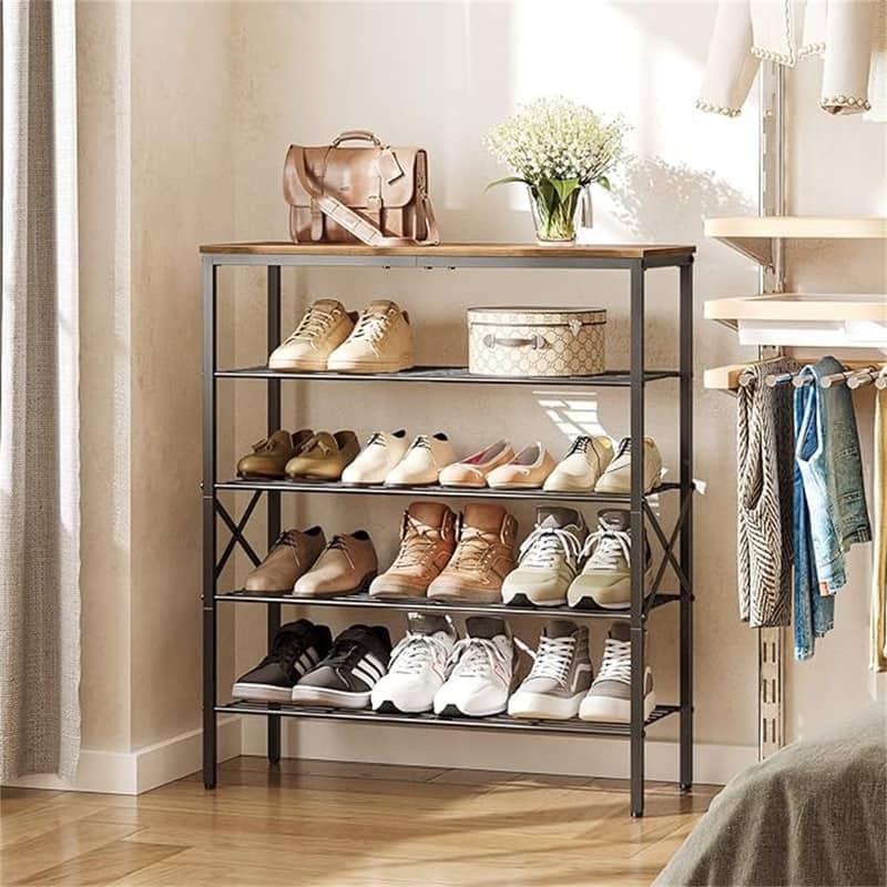 5-Tier Shoe Storage - 10.8"D x 27.8"W x 32.7"H - 10.8"D x 27.8"W x 32.7"H - Rustic Brown + Black