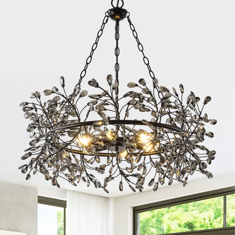 30.7" Modern Glam Black Crystal Branch Chandelier - 30.7" D x 30.7" W x 28.94" H