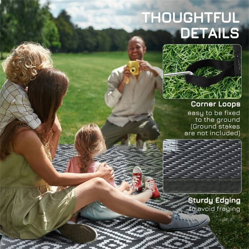 Reversible Outdoor Rug with Carry Bag Large Picnic Blanket for Camping, RV Trips, Beach