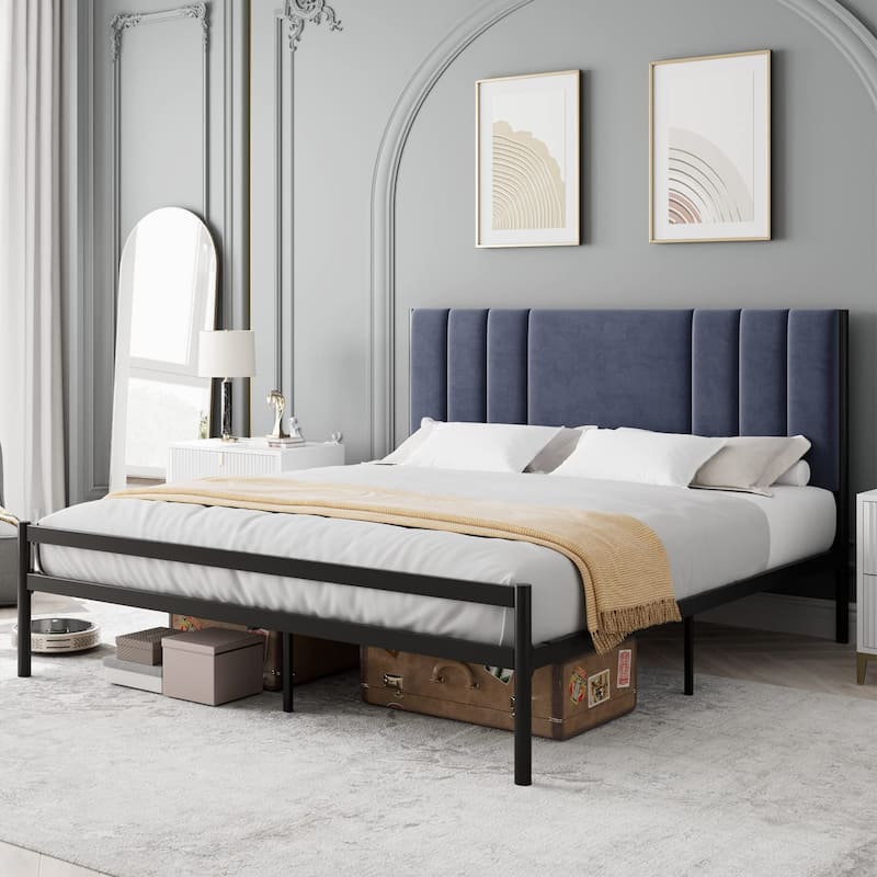 Bed Frame with Velvet Headboard