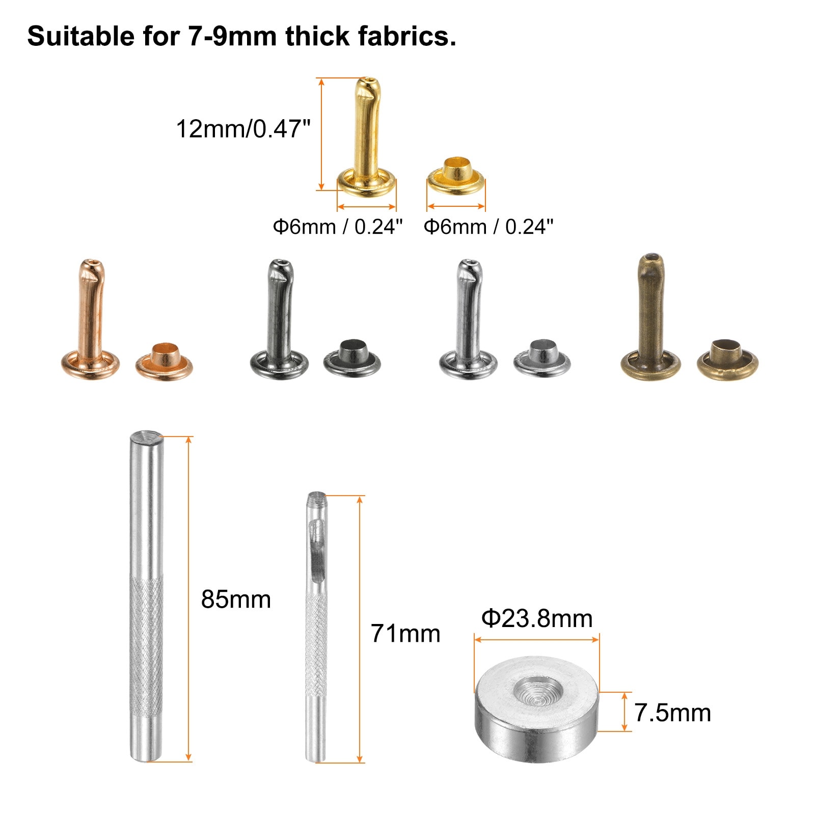 Leather Rivets Metal with Setter Tools - Multi Colors
