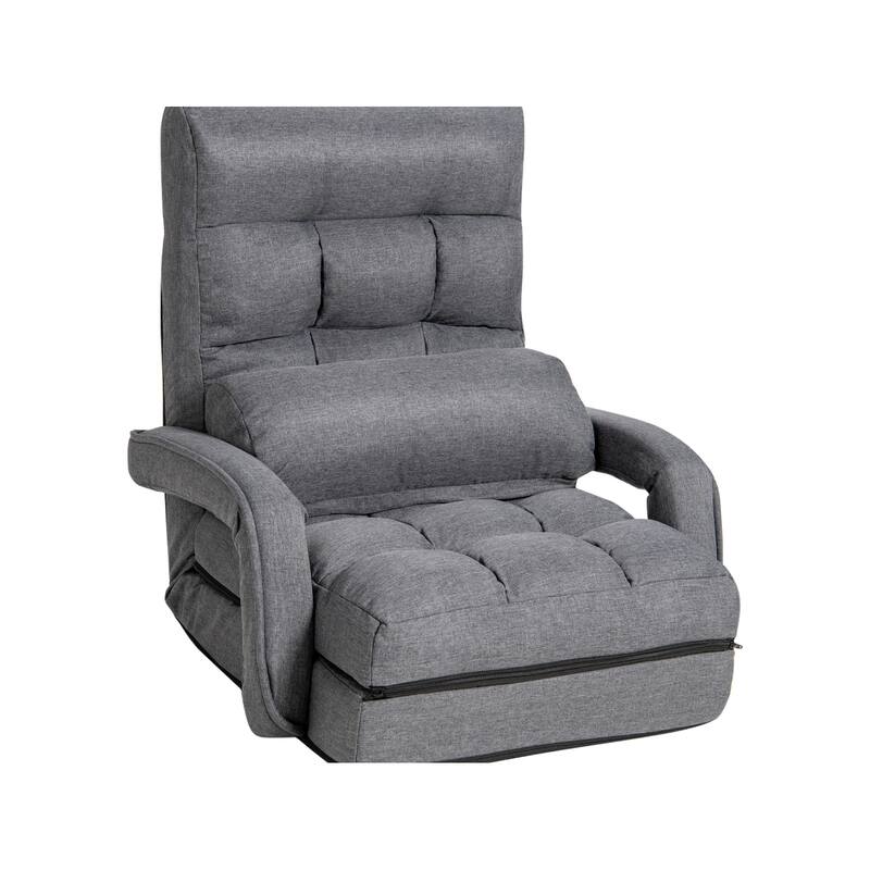 Folding Floor Massage Chair with Adjustable Backrest and Armrests - Grey