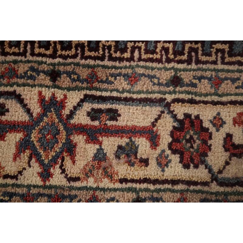 Blue Geometric Heriz Serapi Indian Area Rug Hand-Knotted Wool Carpet - 4'2"x 6'1"